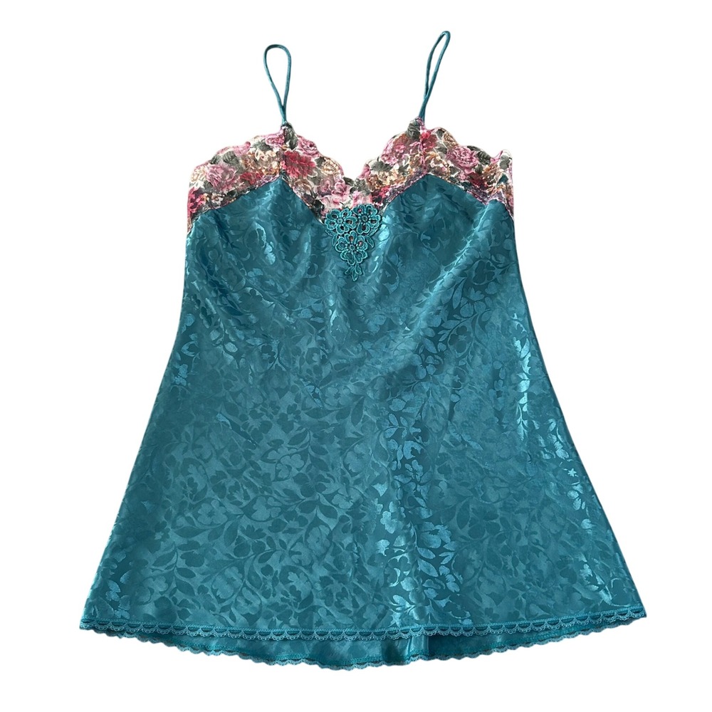 Vintage Val Mode Lingerie Pajamas Womens‎ Size Petite Blue Lace Slip Pajama Pjs